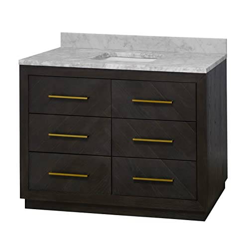 Avery 48-inch Bathroom Vanity (Carrara/Dark Oak): Includes Dark Oak Cabinet with Stunning Carrara Marble Countertop and White Ceramic Sink