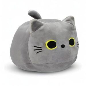 3D Kawaii Fat Grey Cat Plush Pillow, 8-Inch Soft Stuffed Animal Toy for Kids