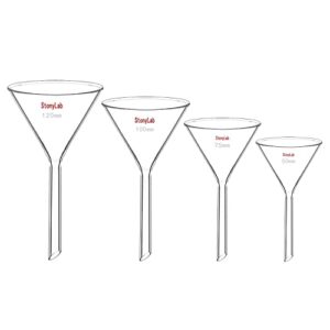 stonylab 4pcs glass funnel set, heavy wall borosilicate glass short stem funnels filling funnels, 50 mm/75 mm/100 mm/120 mm diameter