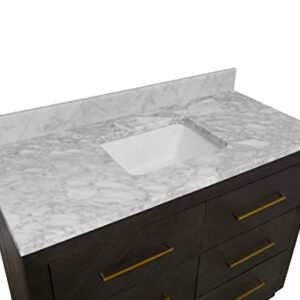 Avery 48-inch Bathroom Vanity (Carrara/Dark Oak): Includes Dark Oak Cabinet with Stunning Carrara Marble Countertop and White Ceramic Sink