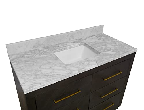 Avery 48-inch Bathroom Vanity (Carrara/Dark Oak): Includes Dark Oak Cabinet with Stunning Carrara Marble Countertop and White Ceramic Sink