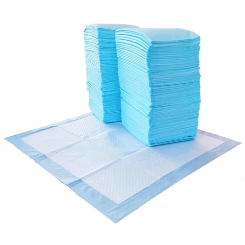 Amazon Basics Absorbent Puppy Pads for Potty Training and Incontinence, 5-Layer Leak-Proof Design, Quick-Dry Surface, Regular Size, 22 x 22 Inch, Scented, Pack of 100, Blue & White