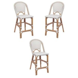 home square 25.5" rattan bistro counter stool in white - set of 3