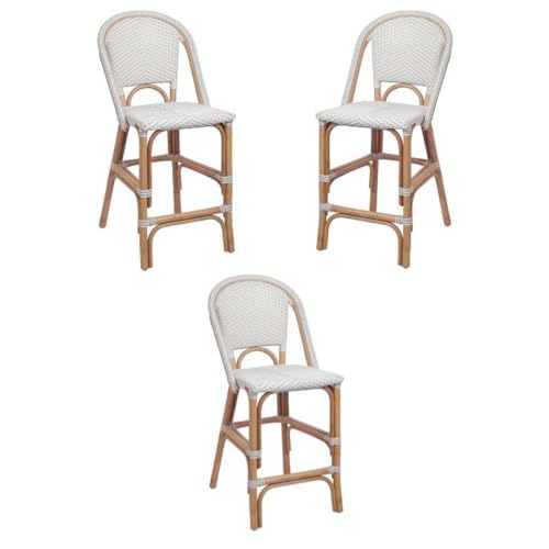 Home Square 25.5" Rattan Bistro Counter Stool in White - Set of 3