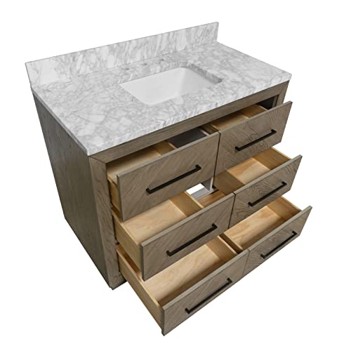 Avery 42-inch Bathroom Vanity (Carrara/Gray Oak): Includes Gray Oak Cabinet with Stunning Carrara Marble Countertop and White Ceramic Sink