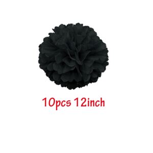 10pcs 12inch Paper Pom Poms Tissue Paper Flower Art Craft DIY Hanging Flower for Party Wedding Baby Shower Nursey Wall Decoration (12inch, Black)