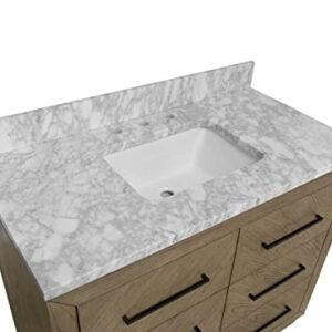 Avery 42-inch Bathroom Vanity (Carrara/Gray Oak): Includes Gray Oak Cabinet with Stunning Carrara Marble Countertop and White Ceramic Sink