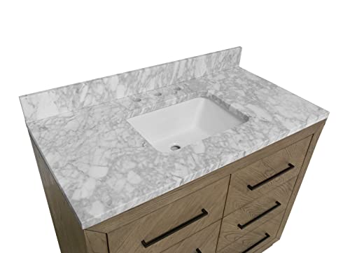 Avery 42-inch Bathroom Vanity (Carrara/Gray Oak): Includes Gray Oak Cabinet with Stunning Carrara Marble Countertop and White Ceramic Sink