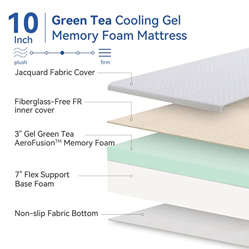 Vyfipt RV Mattress 10 Inch King Size,Green Tea Medium Firm Memory Foam Mattress in a Box,Pressure Relief,CertiPUR-US Certified,Made in USA,Campers/Trailers/Trucks Mattress