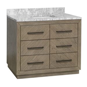 avery 42-inch bathroom vanity (carrara/gray oak): includes gray oak cabinet with stunning carrara marble countertop and white ceramic sink