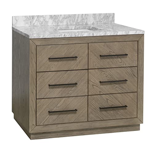 Avery 42-inch Bathroom Vanity (Carrara/Gray Oak): Includes Gray Oak Cabinet with Stunning Carrara Marble Countertop and White Ceramic Sink