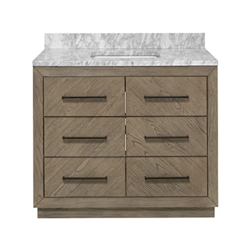 Avery 42-inch Bathroom Vanity (Carrara/Gray Oak): Includes Gray Oak Cabinet with Stunning Carrara Marble Countertop and White Ceramic Sink