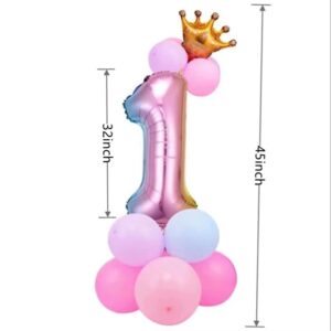 32 inch Aluminum Foil Rainbow Gradient Number 1 Crown Balloon, Giant Aluminum Foil Number 1 Balloon, Birthday Balloon, 1st Children's Birthday Party Baby Shower Decoration Supplies (Rainbow gradient 1)