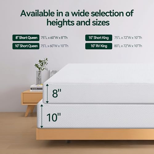 Vyfipt RV Mattress 10 Inch King Size,Green Tea Medium Firm Memory Foam Mattress in a Box,Pressure Relief,CertiPUR-US Certified,Made in USA,Campers/Trailers/Trucks Mattress