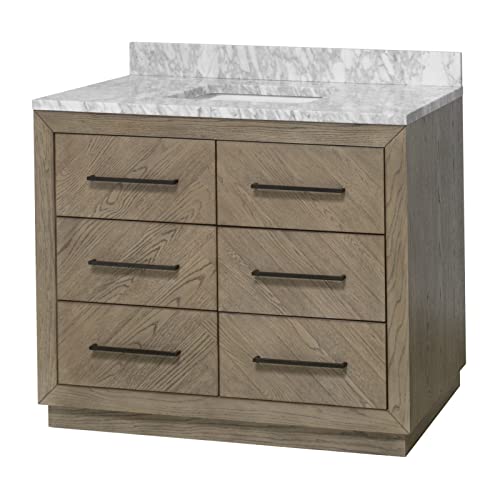 Avery 42-inch Bathroom Vanity (Carrara/Gray Oak): Includes Gray Oak Cabinet with Stunning Carrara Marble Countertop and White Ceramic Sink