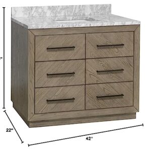 Avery 42-inch Bathroom Vanity (Carrara/Gray Oak): Includes Gray Oak Cabinet with Stunning Carrara Marble Countertop and White Ceramic Sink