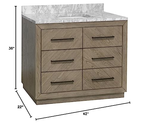 Avery 42-inch Bathroom Vanity (Carrara/Gray Oak): Includes Gray Oak Cabinet with Stunning Carrara Marble Countertop and White Ceramic Sink