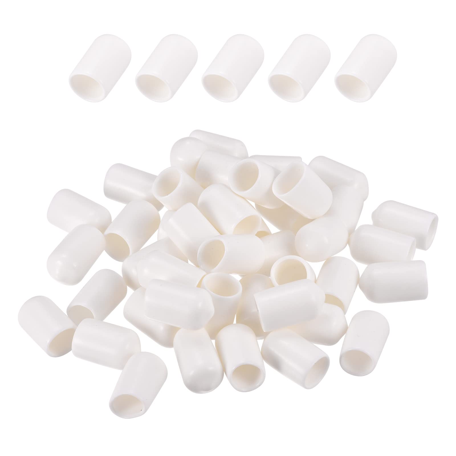 DMiotech 50 Pack 3/8" ID White Screw Thread Protectors Rubber End Caps Bolt Covers for Screw Bolt Furniture Pipe