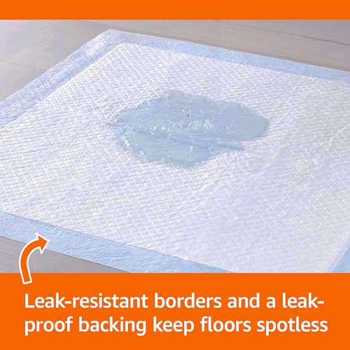 Amazon Basics Absorbent Puppy Pads for Potty Training and Incontinence, 5-Layer Leak-Proof Design, Quick-Dry Surface, Regular Size, 22 x 22 Inch, Scented, Pack of 100, Blue & White