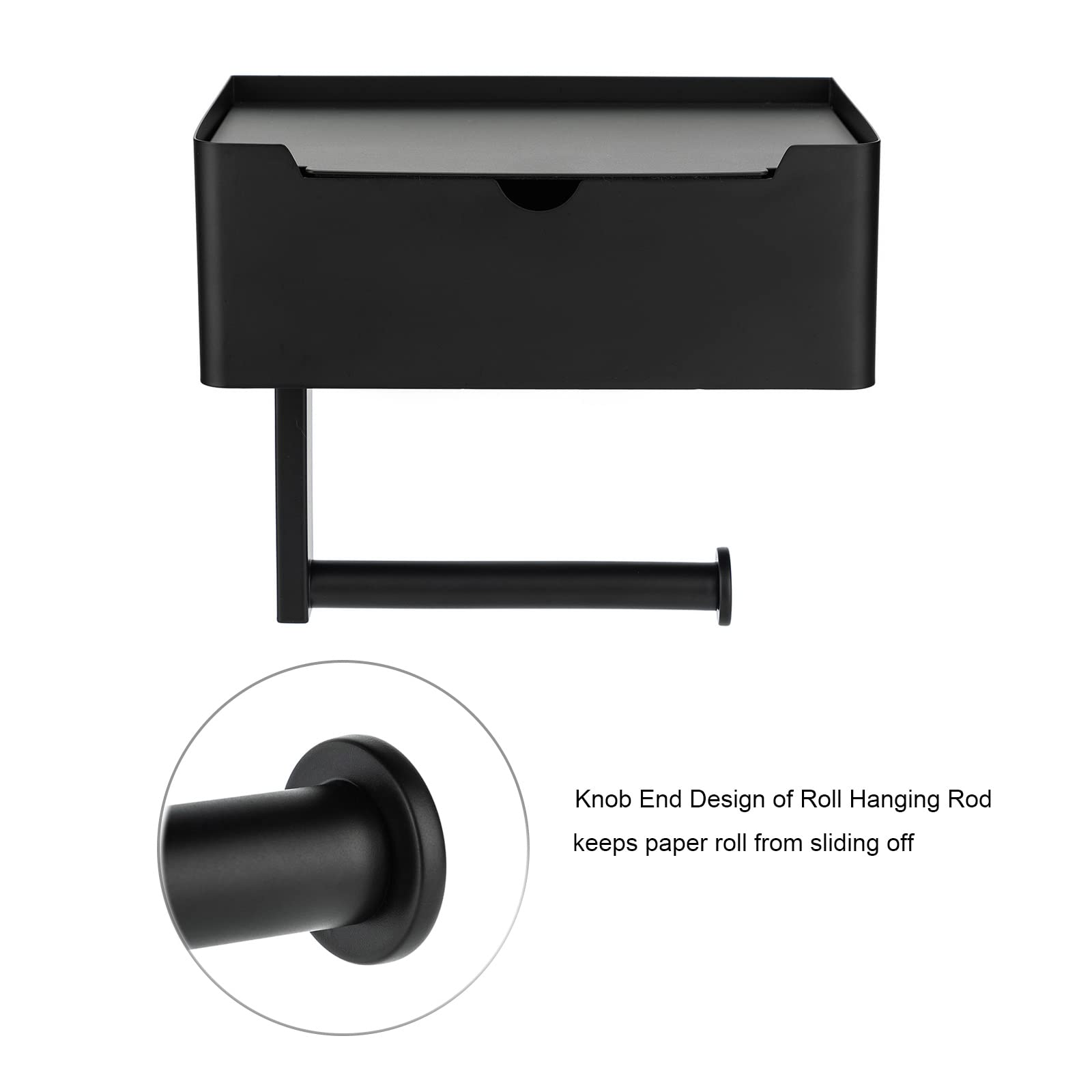 Toprema Matte Black Toilet Paper Holder Tissue Roll Hanger with Shelf Flushable Wipes Dispenser Storage Box Large Stainless Steel Bathroom Lavatory Hardware Wall Mount Adhesive