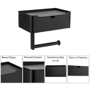 Toprema Matte Black Toilet Paper Holder Tissue Roll Hanger with Shelf Flushable Wipes Dispenser Storage Box Large Stainless Steel Bathroom Lavatory Hardware Wall Mount Adhesive