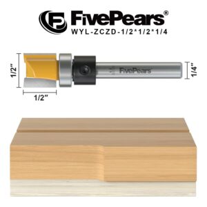 FivePears Pattern Flush Trim Router Bit 1/4 Inch Shank, 1/2 Inch Cutting Diameter, 1/2 Inch Cutting Length, Top Bearing Flush Straight Cut Trim Router Bit for Woodworking