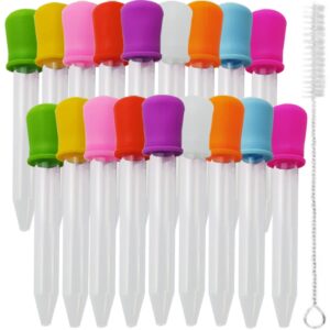 tihood 20pcs liquid droppers with a clean brush, silicone and plastic pipettes transfer eyedropper with bulb tip for candy oil kitchen gummy bear making