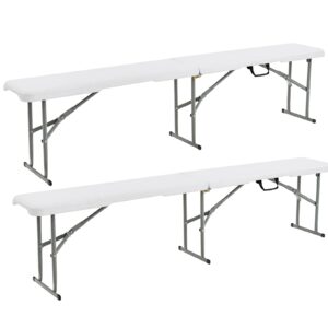 giantex 6 feet folding bench, set of 2 portable indoor outdoor seat for picnic camping party dining, foldable bench with carrying handle 550 lbs capacity off white