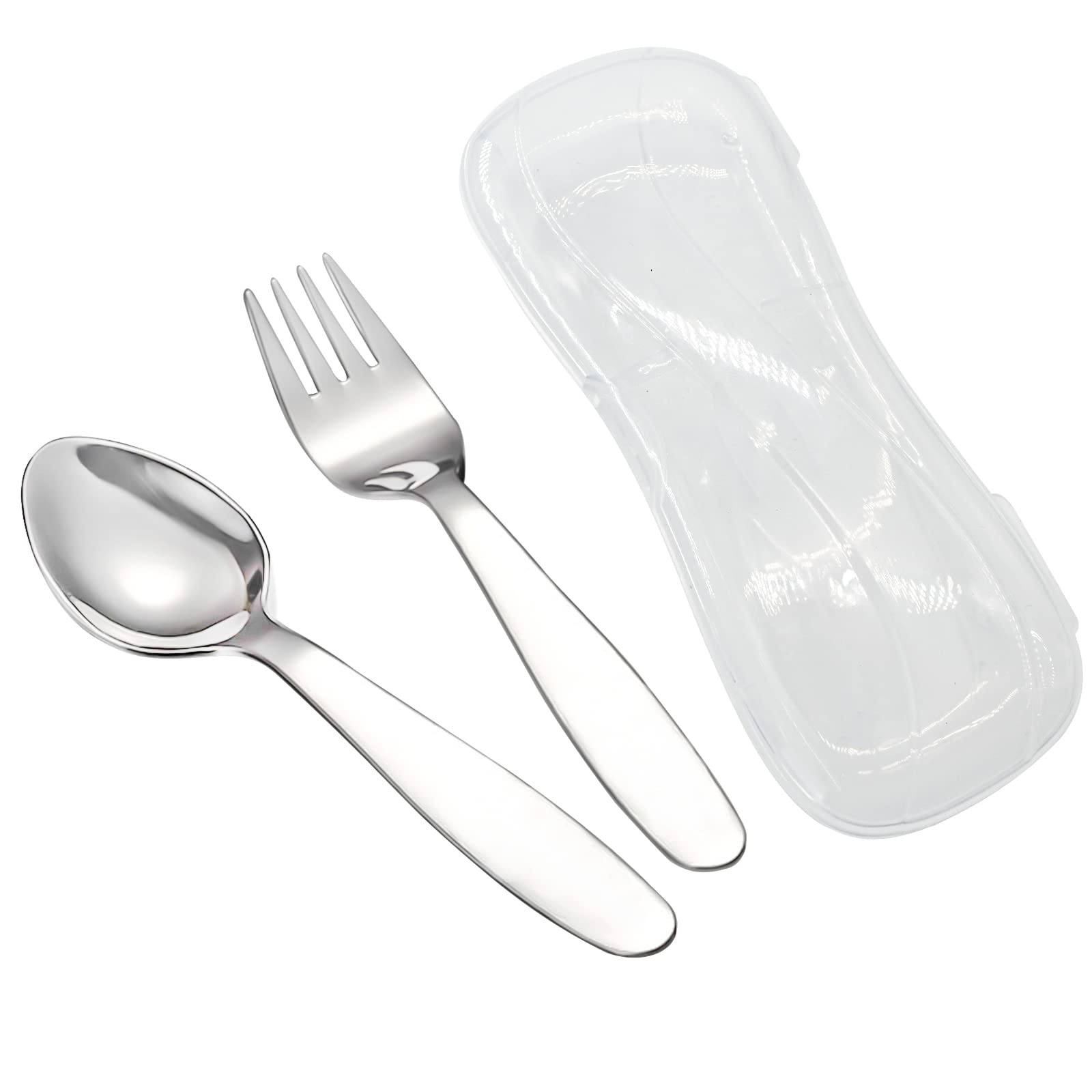 VANRA 2 Pieces Children Fork Spoon Set with Travel Case for Lunch Box, 18/8 Stainless Steel Kids Silverware Flatware Set Kids Utensil Set for School, 5.9in (Fork Spoon)