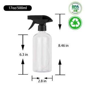 UUJOLY 17 oz Plastic Spray Bottle Trigger Empty Spray Bottles Clear Refillable Container for Water, Essential Oils, Hair, Cleaning Products, Adjustable Head Sprayer and Stream, Clear, 2 Pack