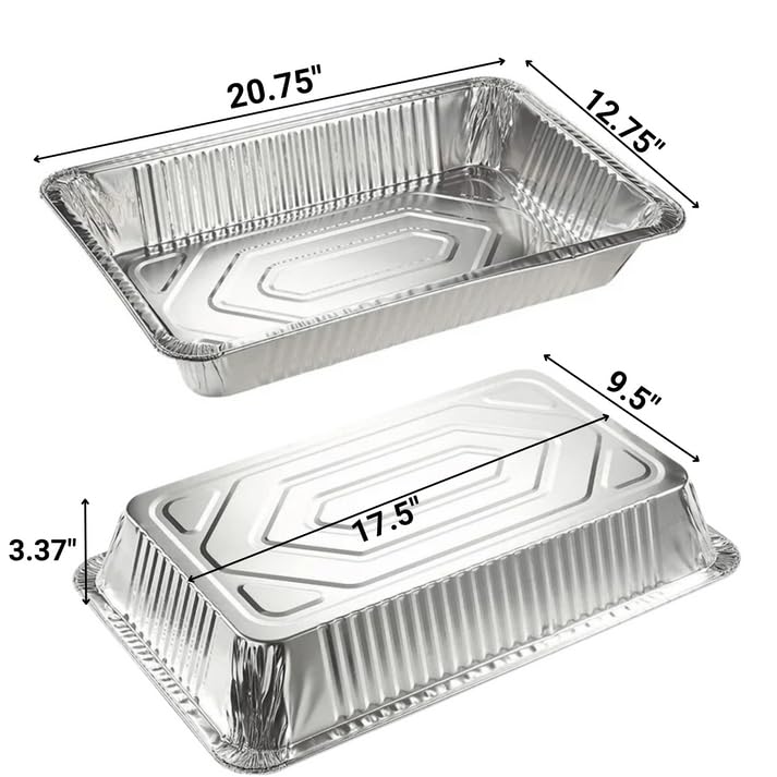 Durable Full Size Deep Aluminum Foil Roasting & Steam Table Pans – Perfect for Large Meal Prep – Includes FREE 3PCs Serving Utensils for Convenient Catering- 10 Ct