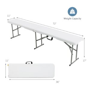 Giantex 6 Feet Folding Bench, Set of 2 Portable Indoor Outdoor Seat for Picnic Camping Party Dining, Foldable Bench with Carrying Handle 550 lbs Capacity Off White