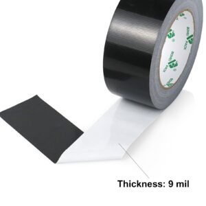 2 Pack Duct Tape Heavy Duty,9 Mil Thickness,2 Inches x 30 Yards,Strong Industrial Strength,Flexible,No Residue,Waterproof and Tear by Hand,Multi-Use for Indoor & Outdoor Repairs(Black)