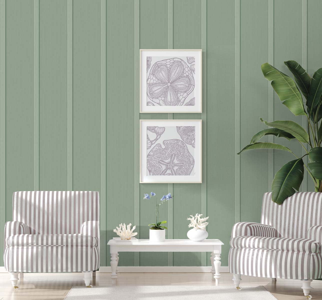 NextWall Faux Board and Batten Peel and Stick Wallpaper (Sage Green)