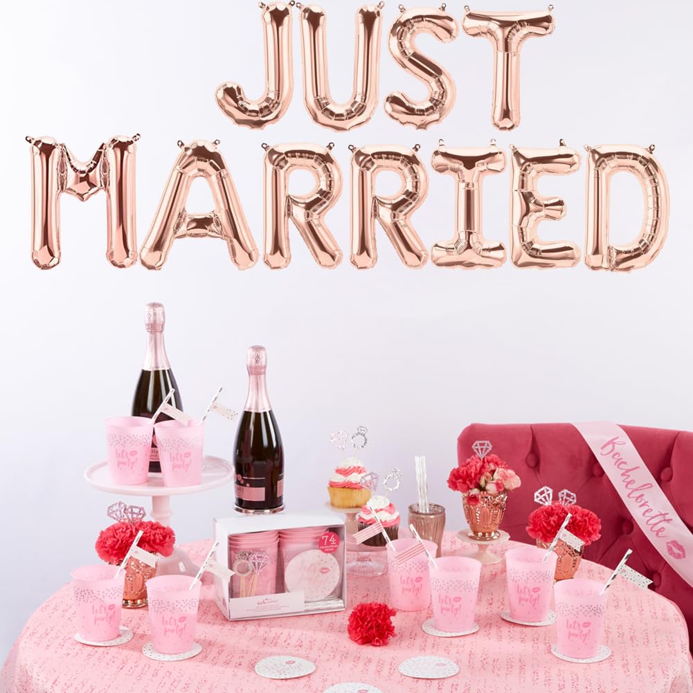 Just Married Balloons Rose Gold Traveling From Miss To Mrs Party Banner Bride To Be/We are Engaged/Bridal Shower/Bachelorette/Wedding Themed Happy Anniversary Party Supplies Decorations