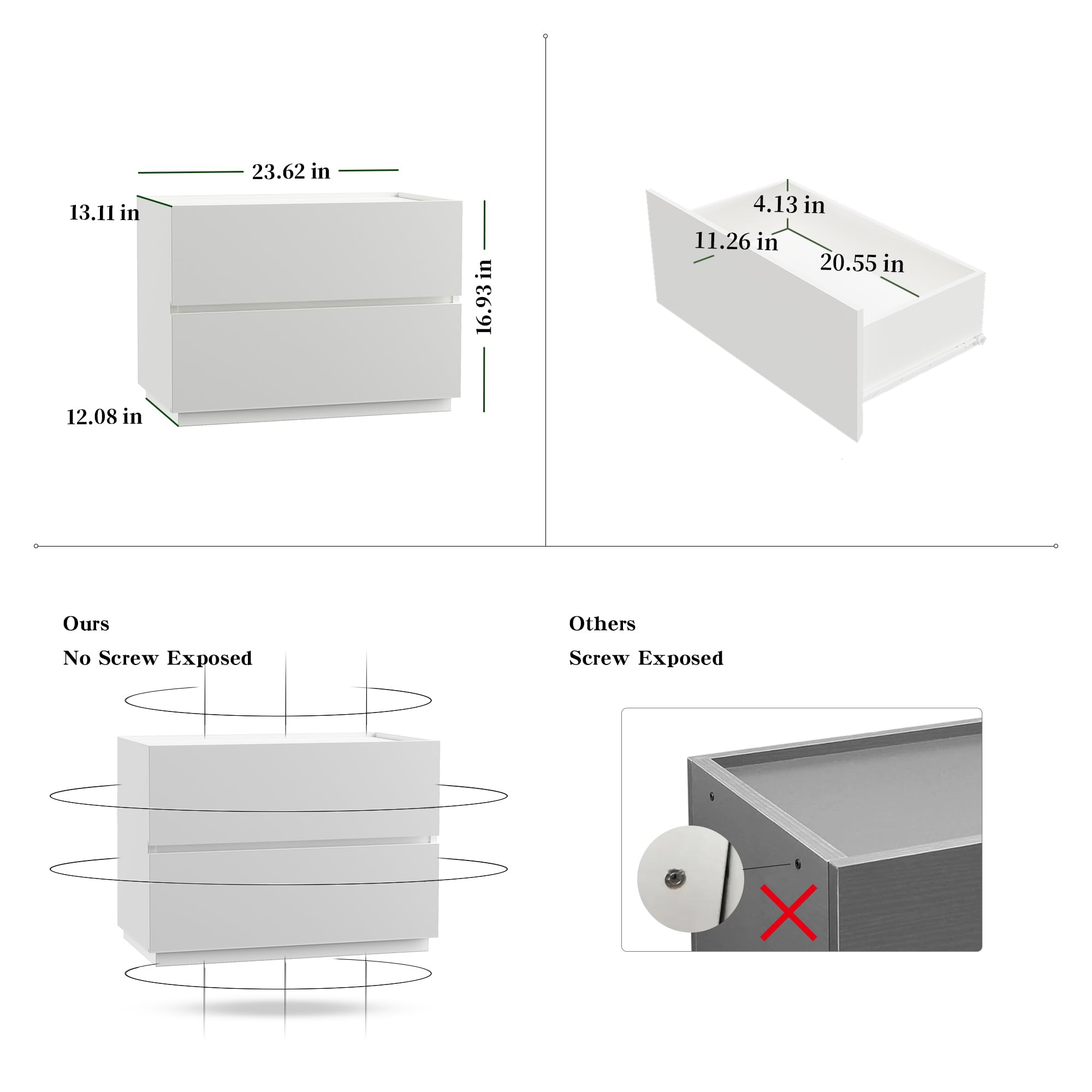 woodtalks Stackable 2 Drawer Dresser, Multi-Purpose Storage Closet Cube Dressers for Bedroom, Storage Cabinet for Entryway, Nightstand Sofa Beside Table Drawer Chest, 23.6 in, White