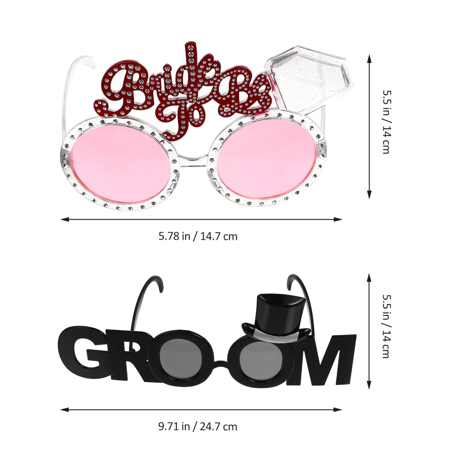 Toyvian 2pcs Bachelorette Glasses Groom and Bride Sunglasses Wedding Shower Decorations Bachelor Party Eyeglasses Bride Sunglasses Bachelorette Party Favors, Bridal Shower Supplies