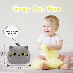 3D Kawaii Fat Grey Cat Plush Pillow, 8-Inch Soft Stuffed Animal Toy for Kids