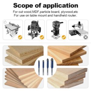 FivePears 4Pcs Flush Trim Router Bits Set 1/4 Inch Shank, Bottom Bearing Flush Cut Trim Router Bit for Woodworking, 1/4", 5/16", 3/8", 1/2" Diameter