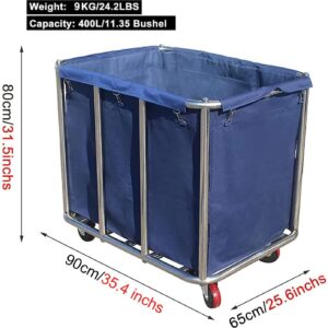 Large Stainless Steel Laundry Cart with Wheels,Basket Bulk Truck Commercial, Stainless Steel Heavy Duty Rolling Laundry Cart for Industrial/Home/Hotel