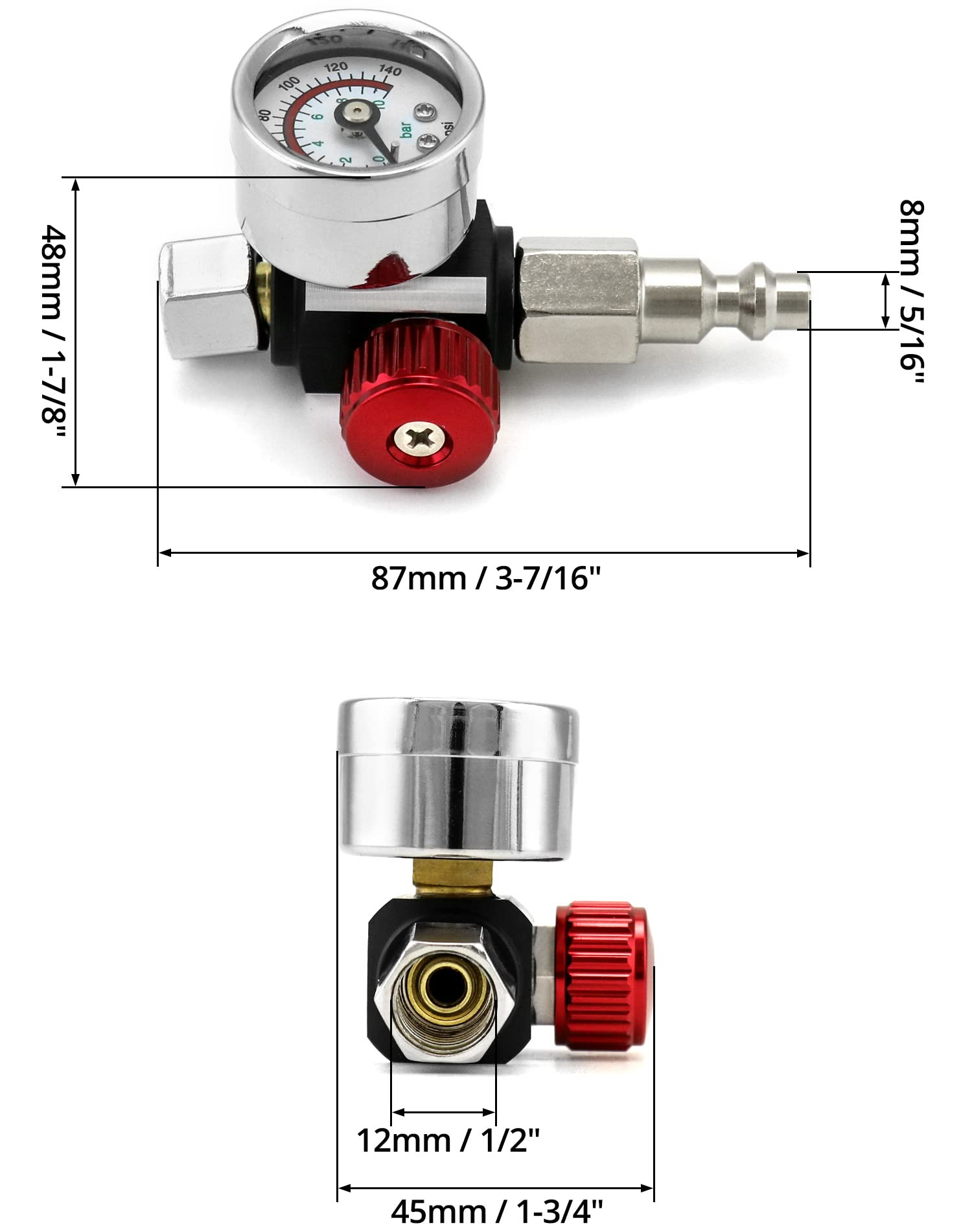 QWORK Air Pressure Regulator Kit, 1/4"-G Spray Paint Gun Air Adjusting Valve Regulator for Air Guns, Spray Guns and Air Tools, Airflow Regulator with Gauge and Adapter