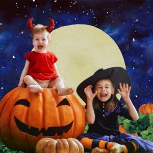 8x6ft Halloween Pumpkin Field Photography Backdrop Starry Sky Night Moon Halloween Background for Kids Baby Shower Birthday Party Autumn Banner Photo Booth, 8x6ft(240x180cm)