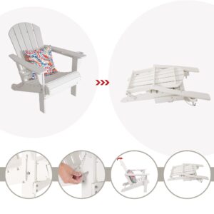 Sundale Outdoor Folding All Weather Plastic Adirondack Chair with 2 Concealable Cup Holder and 1 Stylish Cushion/Pillow, Perfect for Outside Patio Garden Pool Yard Pure White