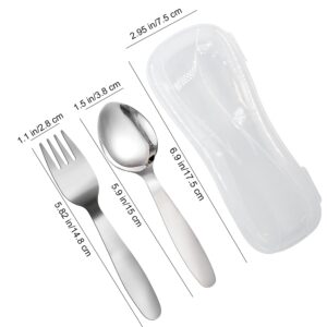 VANRA 2 Pieces Children Fork Spoon Set with Travel Case for Lunch Box, 18/8 Stainless Steel Kids Silverware Flatware Set Kids Utensil Set for School, 5.9in (Fork Spoon)