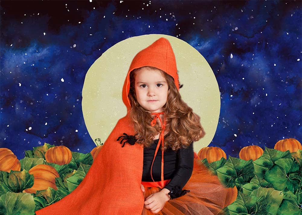 8x6ft Halloween Pumpkin Field Photography Backdrop Starry Sky Night Moon Halloween Background for Kids Baby Shower Birthday Party Autumn Banner Photo Booth, 8x6ft(240x180cm)