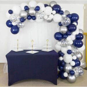 Navy Blue Silver Balloons Arch Kit 130 PCS Navy Blue Balloon Garland With White Silver Confetti Latex Balloons Different Sizes For Graduation Rugby Baby Shower Wedding Birthday Party Decorations