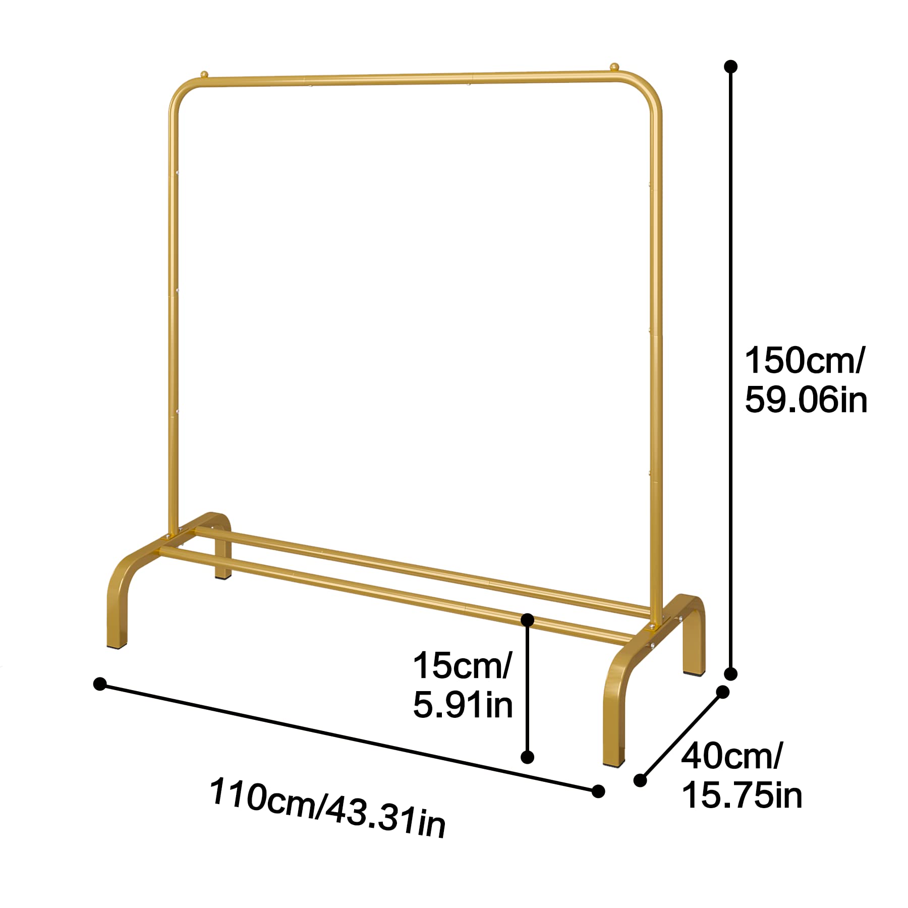 JIUYOTREE Metal 43.3 Inches Garment Rack with Bottom Shelf Clothing Rack for Hanging Clothes Coats Skirts Shirts Sweaters Gold