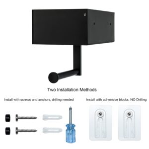 Toprema Matte Black Toilet Paper Holder Tissue Roll Hanger with Shelf Flushable Wipes Dispenser Storage Box Large Stainless Steel Bathroom Lavatory Hardware Wall Mount Adhesive