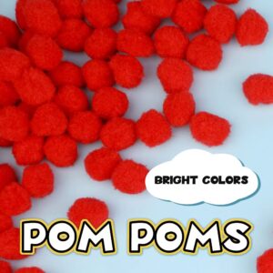 MORFEN 150 Pieces Pom Poms, 1 Inch Red Craft Pom Poms, Fuzzy Pompom Puff Balls, Small Pom Pom Balls for DIY Arts, Crafts Projects, Family Decorations