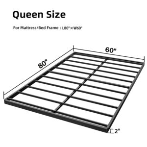 ZIYOO Box Spring Queen Only 2 Inch Low Profile Bunkie Board Bed Slat Replacement/Sturdy Metal Structure/Low Mattress Foundation/Simple Assembly/Easy Clean (Not Included Cover Set)